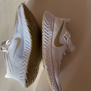 Nike White and Gold Women's Sneakers